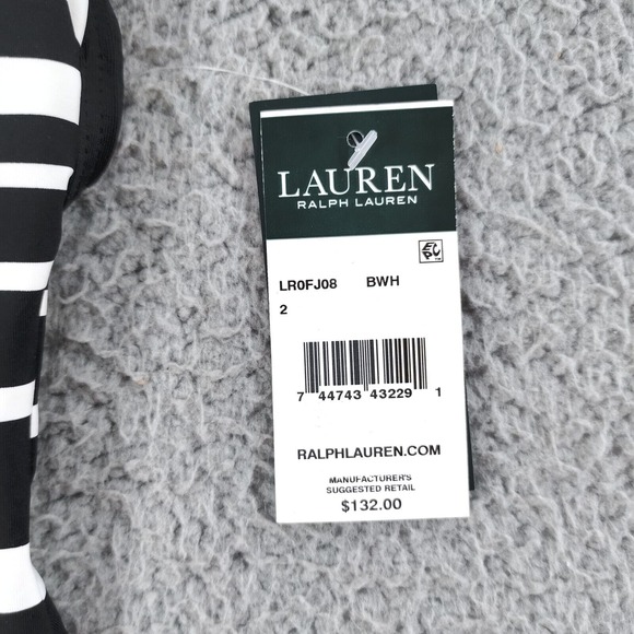 Lauren Ralph Lauren Swimsuit Womens 2 Black One Piece Gradient Stripe High Neck - Picture 9 of 14